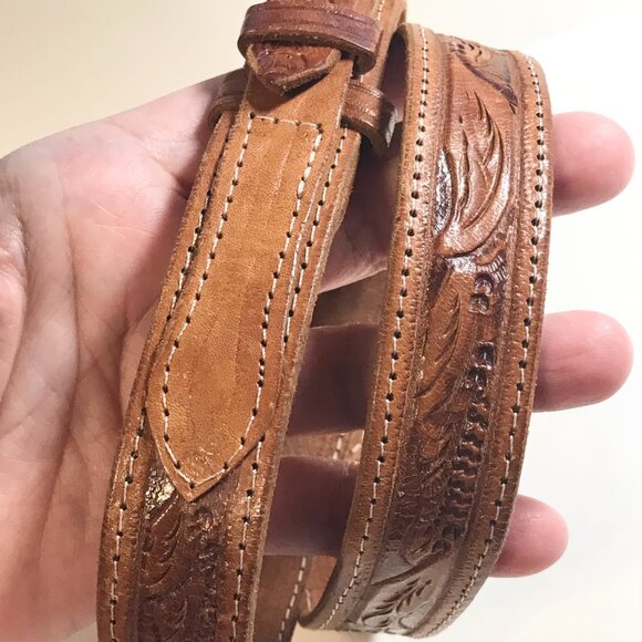 Vintage Handcrafted Tooled Mens Womens Brown Leather Belt Size 32 S/M 30"-34" - Picture 7 of 16
